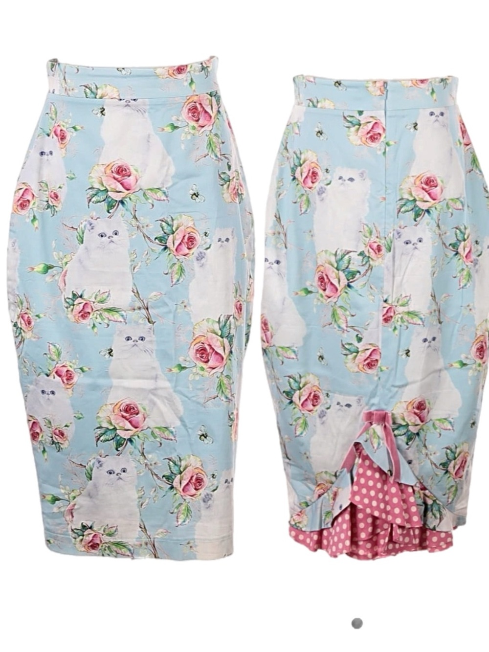 Kitten D'Amour pencil skirt limited-edition "Petals and Persians" collection.